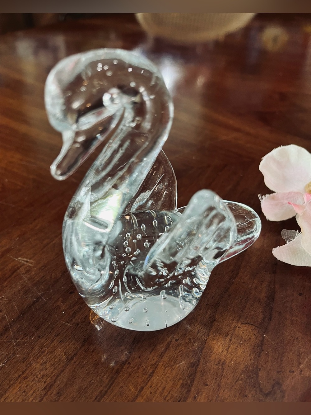 VTG Clear Art Glass Swan Figurine Paperweight Controlled Bubble Bullicante 8.4oz